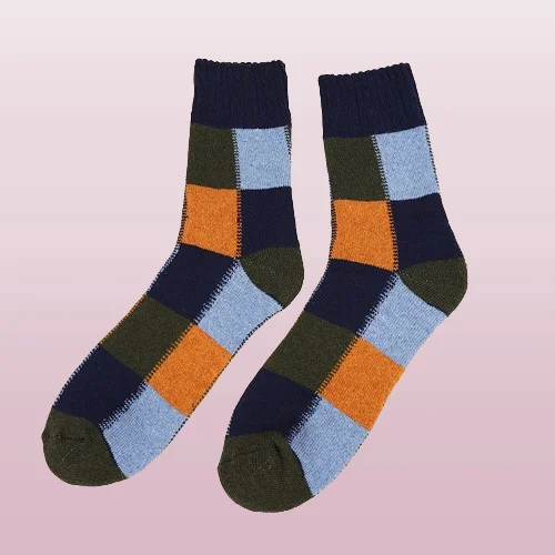 3/6 Pairs Checkered Socks For Men And Women Thickened And Fleece-lined Mid-tube Socks Non-slip Towel Socks Snow Socks