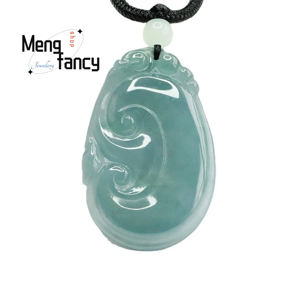 Natural Jadeite Blue Water Ruyi Jade Pendant Exquisite Elegant Simple High-grade Exquisite Luxury Quality Jewelry Holiday Gifts