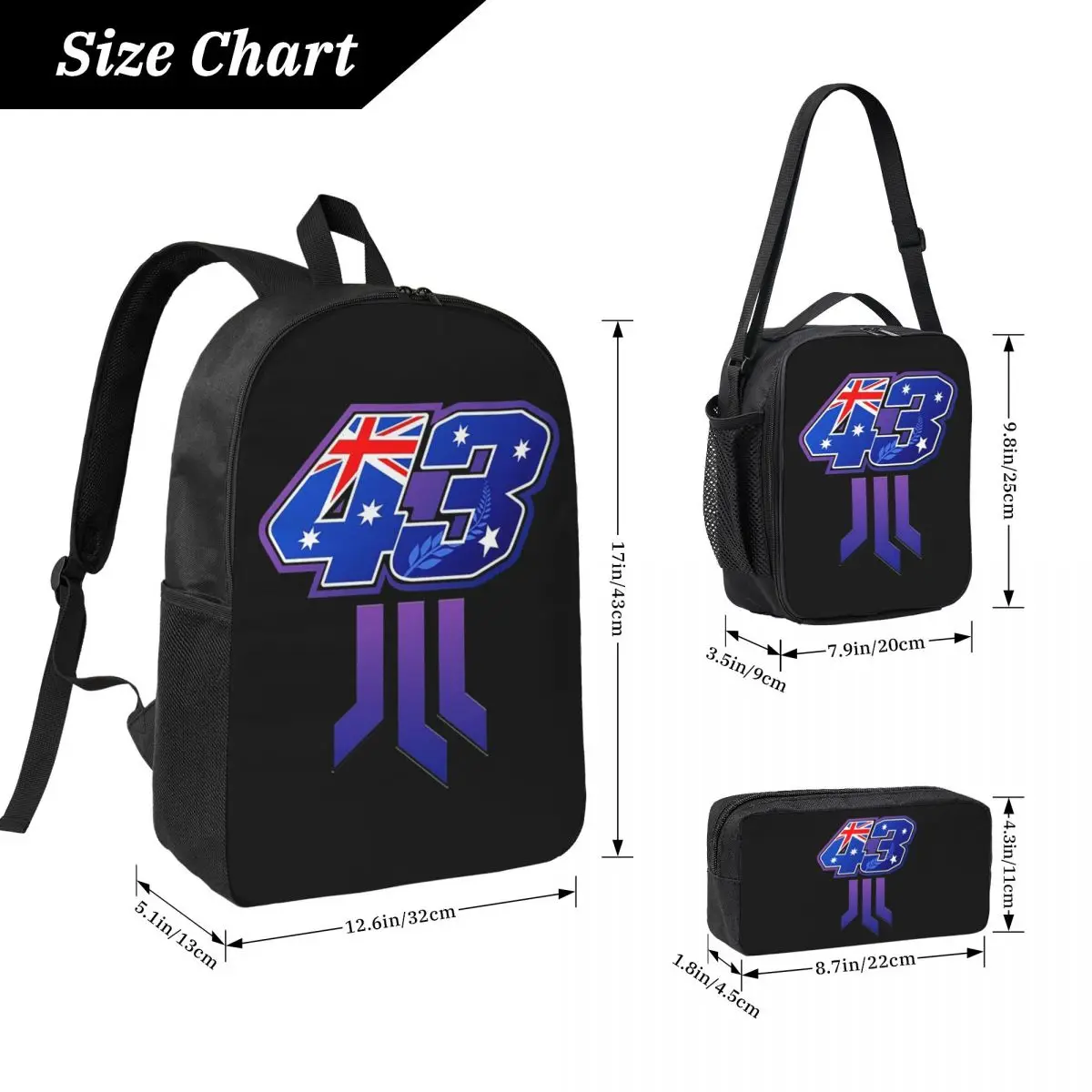 Jack Miller Number 43 Backpack Student Boys Girls BookBag School Bag Computer Shoulder Bags 3ps Insulated Lunch Bag Pencil Case
