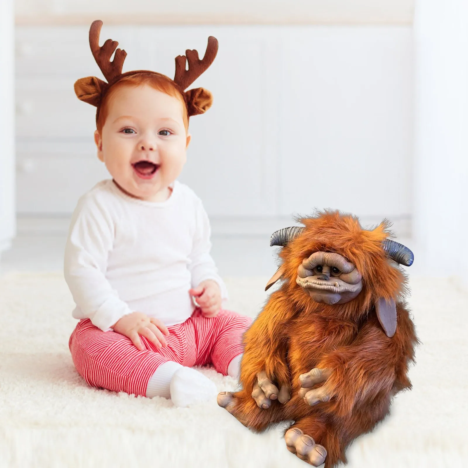 دمى Orangutans and Bullhorn المصنوعة يدويًا من القطيفة لعبة أطفال مضحكة مقاس 9.8 بوصة هدية دمية قطيفة