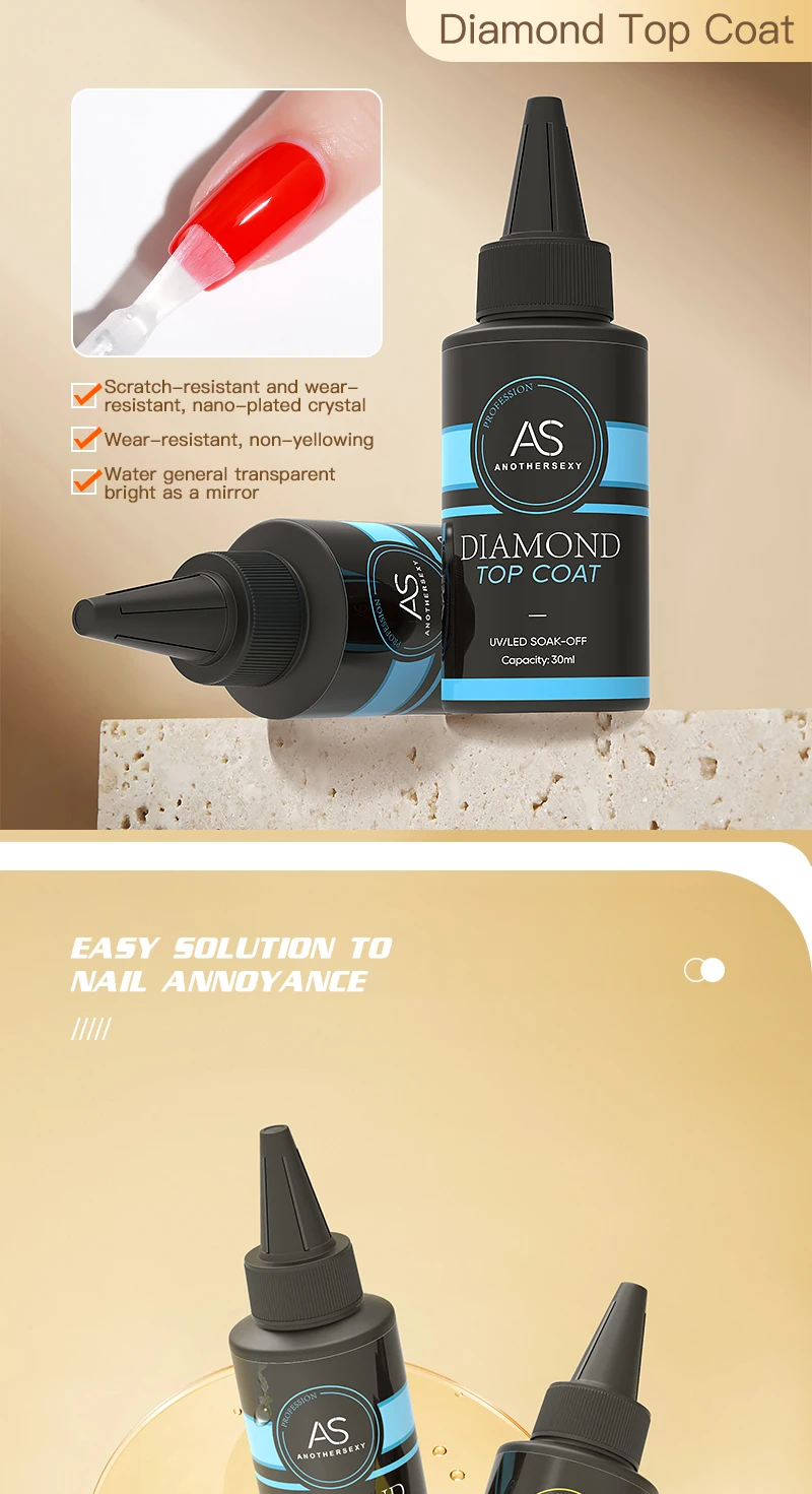 AS 30 ml Basisgel, kein Abwischen, Decklack, mattierter Decklack, Nagelkunst, Soak Off UV-Gel-Nagellack, Maniküre, funktioneller Gel-Lack mit harter Dicke – Detail 7
