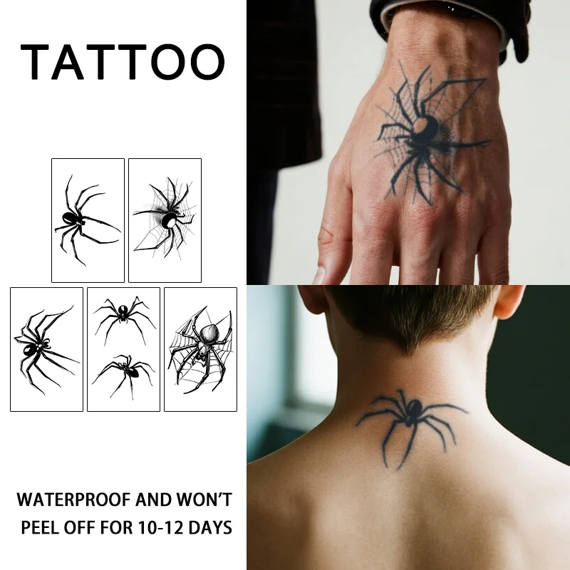 

5 шт., модные водонепроницаемые временные татуировки-наклейки с изображением паука, долговечные, водонепроницаемые, длительность действия от одной до двух недель, для рук, шеи, ног.