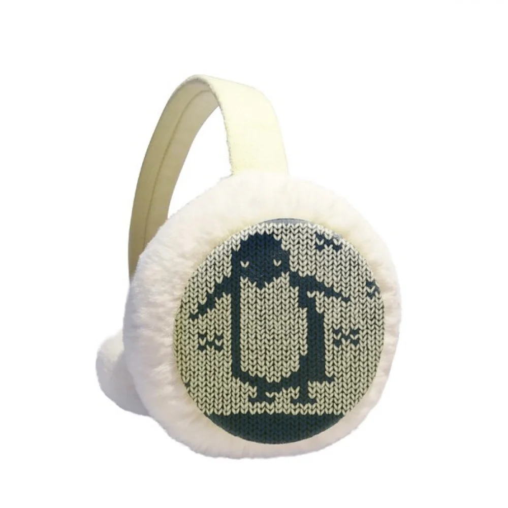 

Penguin Knit Nordic Illiustration Pattern Winter Ear Warmer Cable Knit Furry Fleece Earmuff Outdoor