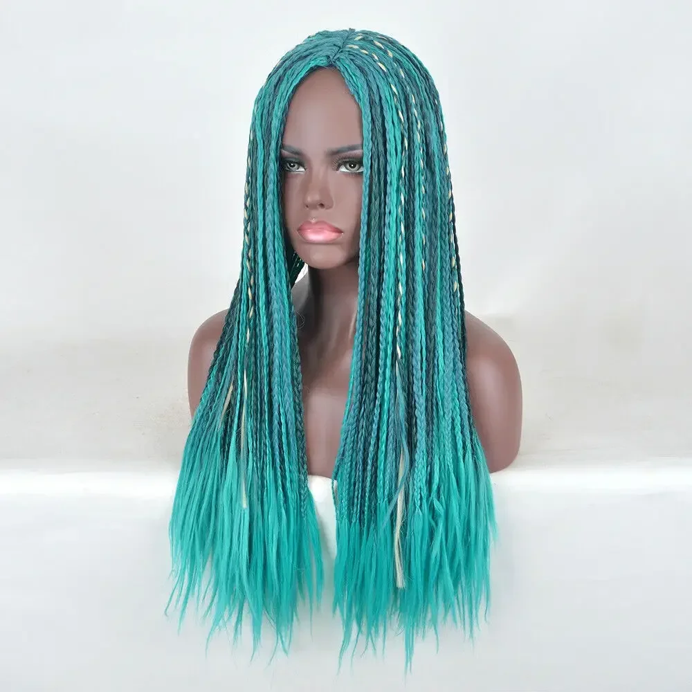 Uma Descendants Wig Descendants 2 Cosplay Costume Wigs Long Afro Braids Curly Tail Blue Hair Women Wigs + Wig Cap