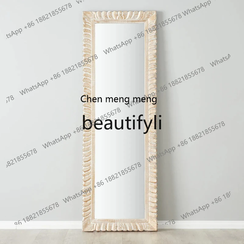 

European weathered antique white, living room bedroom American fitting floor mirror R