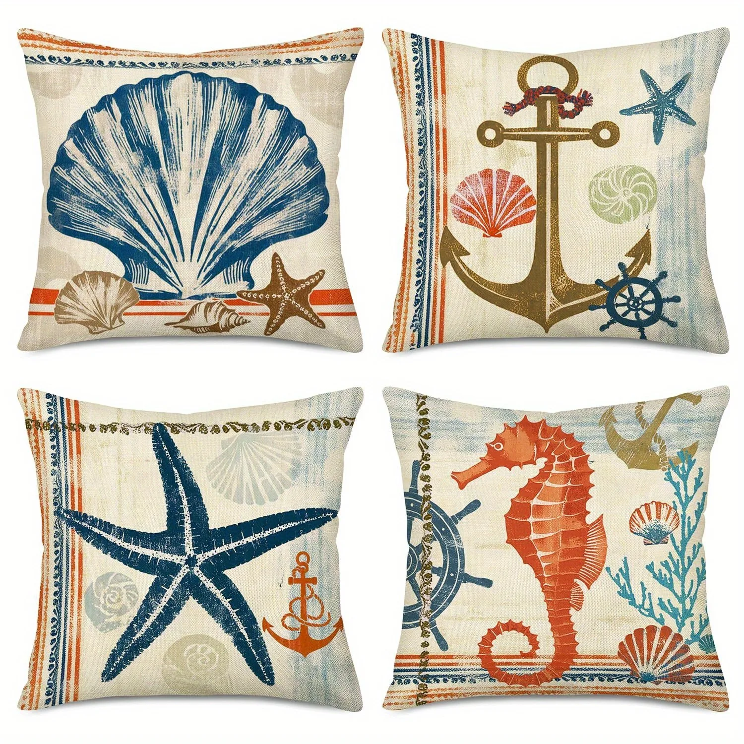 Vintage Nautical Elements Double-sided Printed pillow cover Short plush Suitable living rooms bedrooms sofas throw cushion cover