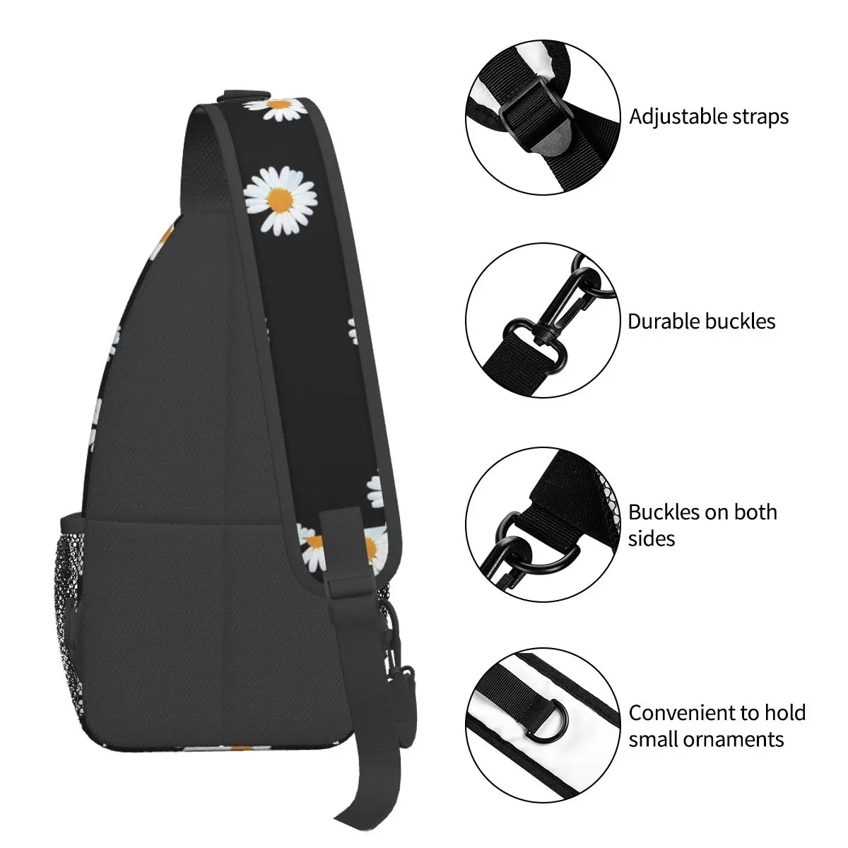 Daisy Flowers Small Sling Bag Chest Crossbody Shoulder Backpack Outdoor Hiking Daypacks Pattern Bag