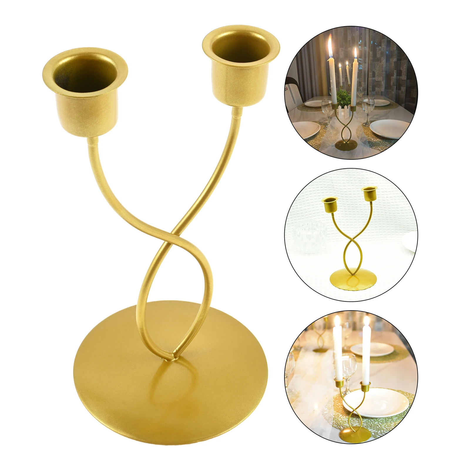 Base de portavelas de hierro dorado con dos tazas, centro de mesa, candelabro para Mantel, chimenea, comedor, escritorio, decoración del hogar
