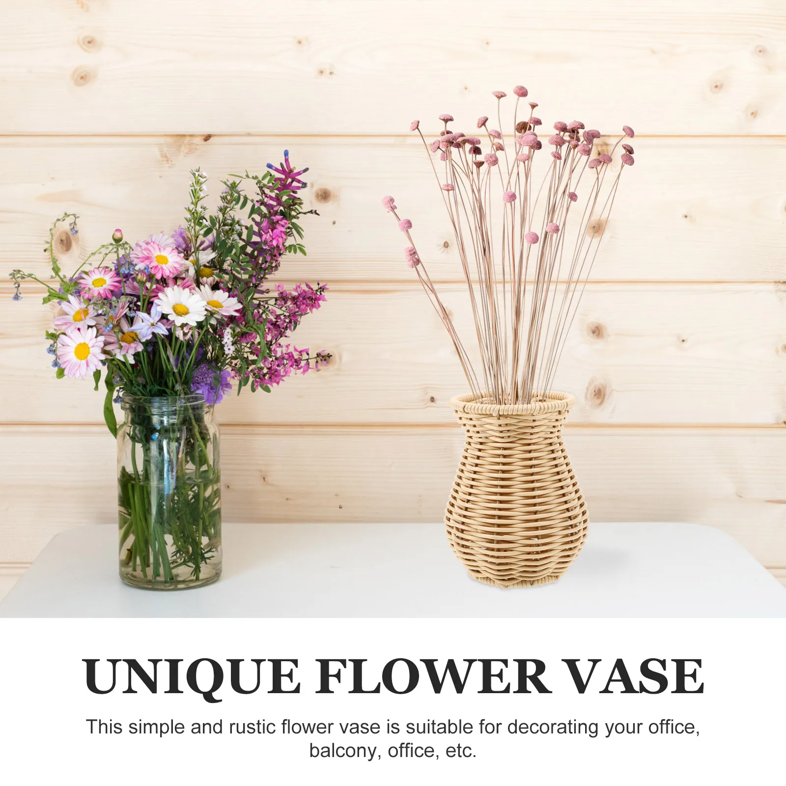 

Decorative Vase Woven Flower Holder Imitation Rattan Plastic Dried Aesthetic Container Home Decor Table Ornament Creative Design