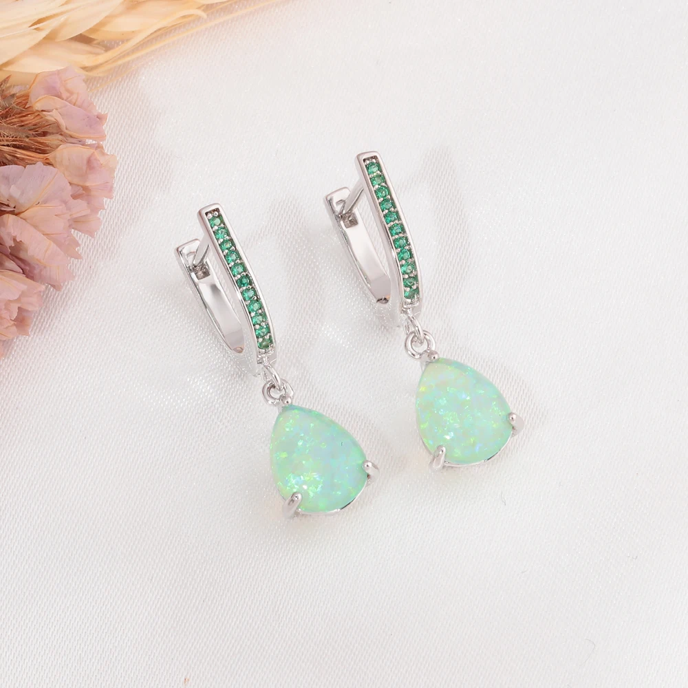 CiNily Water Drop Shaped Opal Dangle Earrings Mystery Stone Luxury Jewelry Earring for Women Girls Bohemia Fashion Jewelry