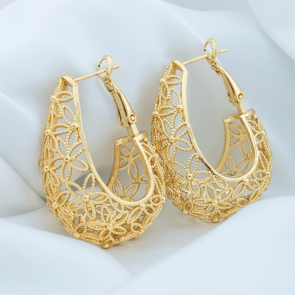 Brinco de Argola Oco para Mulheres, Cor Dourada, Cobre, Roupa Diária, Acessórios de Jóias, Aniversário de Menina, Presente de Natal