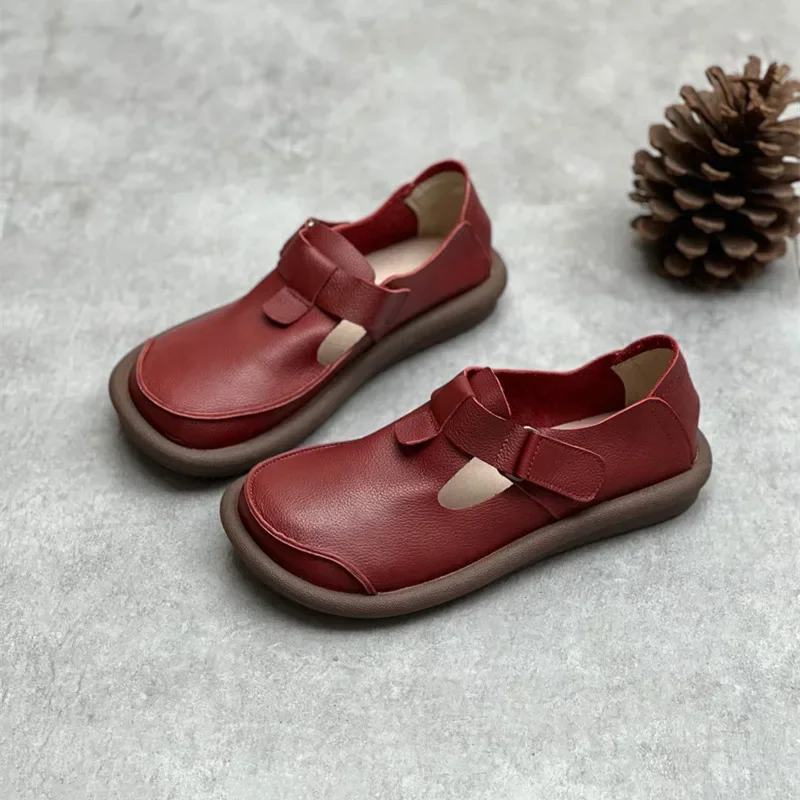 

Туфли Birkuir женские из натуральной кожи, ретро туфли на плоской подошве, с липучкой, мягкая подошва, элегантные красные на низком каблуке