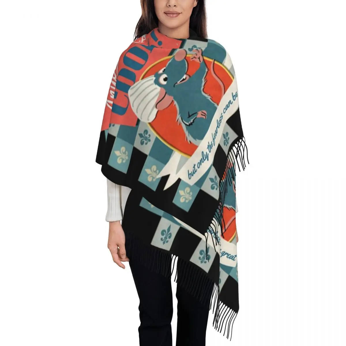 

Custom Ratatouille Remy Tassel Scarf Women Soft Shawls Wraps Ladies Winter Fall Scarves