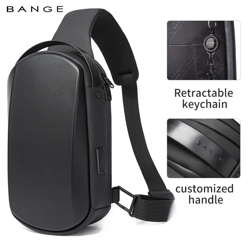 

BANGE Hard Shell Multifunction Crossbody Bag Shoulder Bag Man EVA Waterproof Travel Sling Messenger Pack with USB Charging Port
