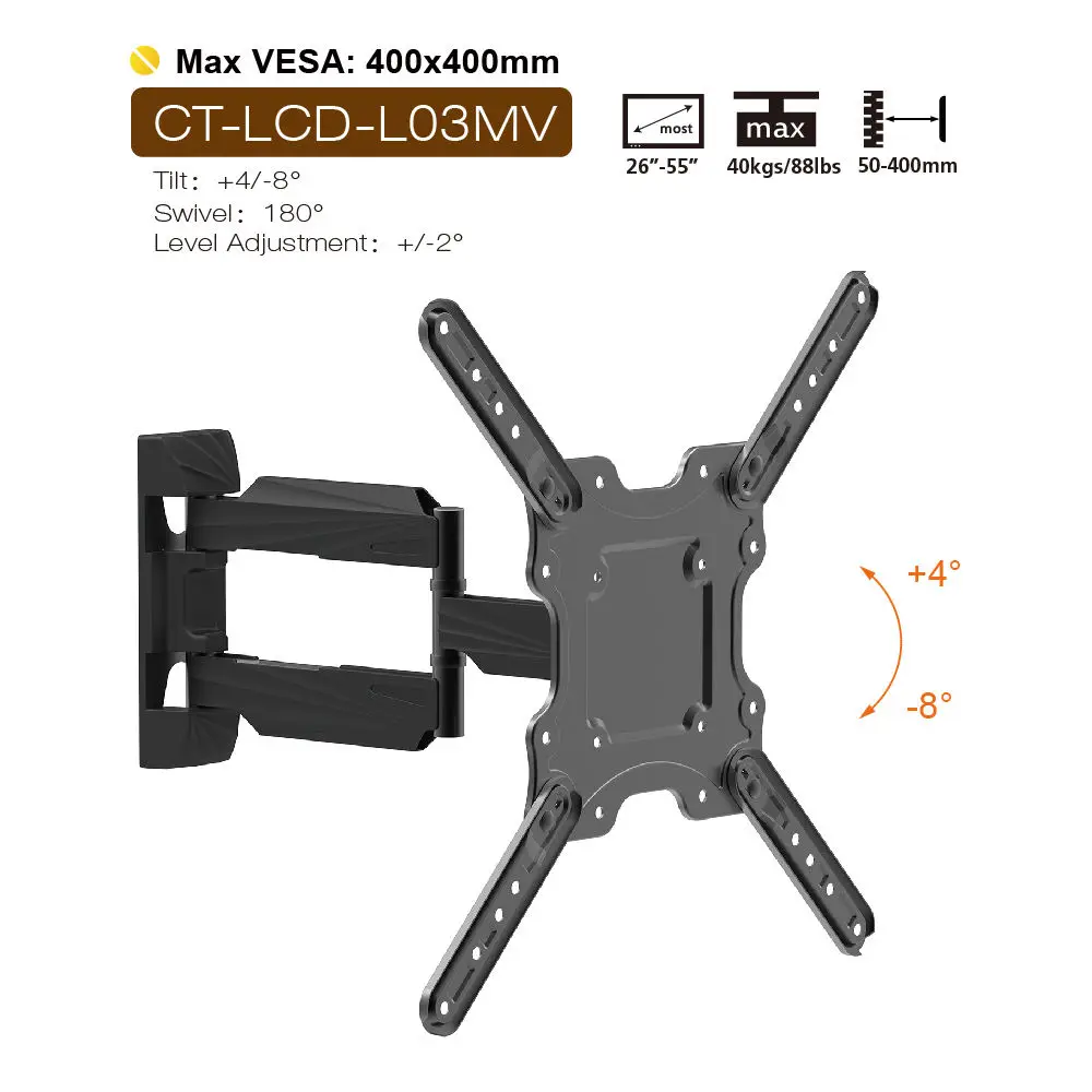 Charmount Factory Wholesale TV Wall Mount High Quality TV Wall Bracket Tilt Swivel Full Motion TV Mounting