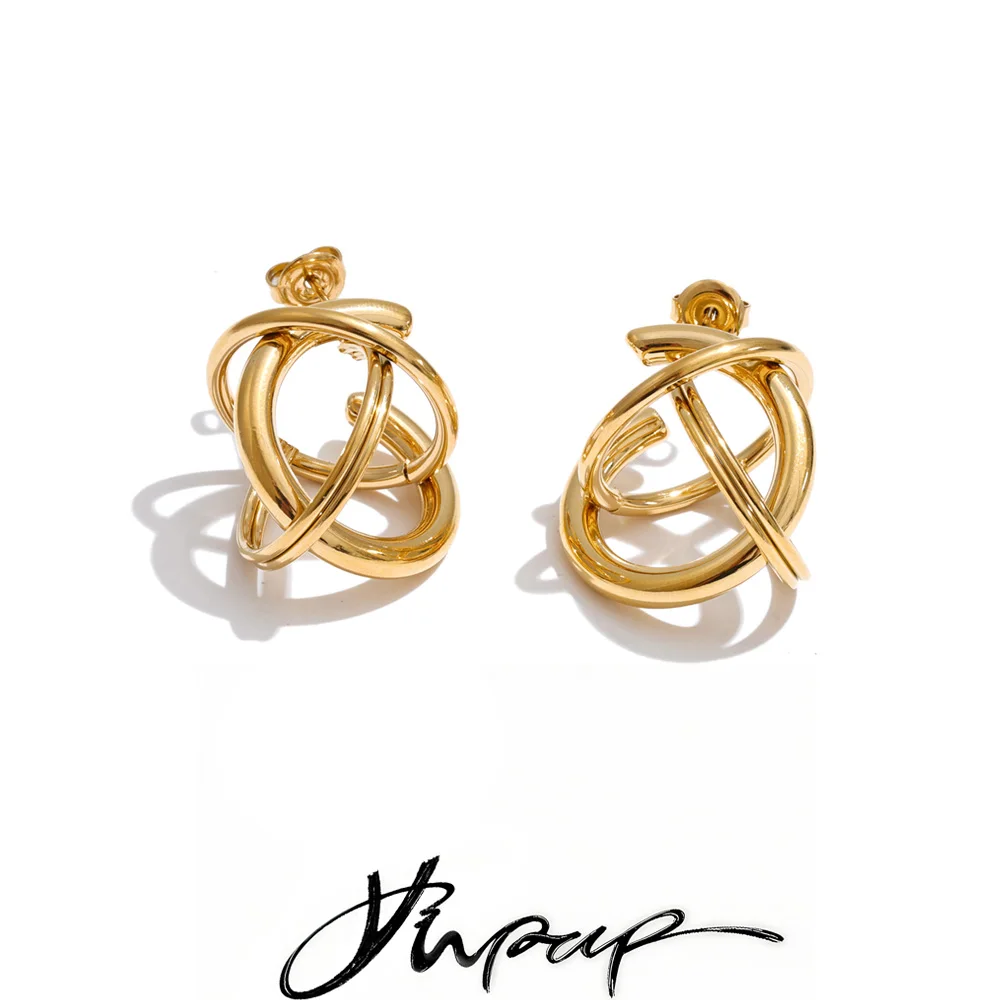 Yhpup Stainless Steel Geometric Hollow Unusual Earrings Gold PVD Plated Hypoallergenic Daily Stylish Unique Temperament Jewelry