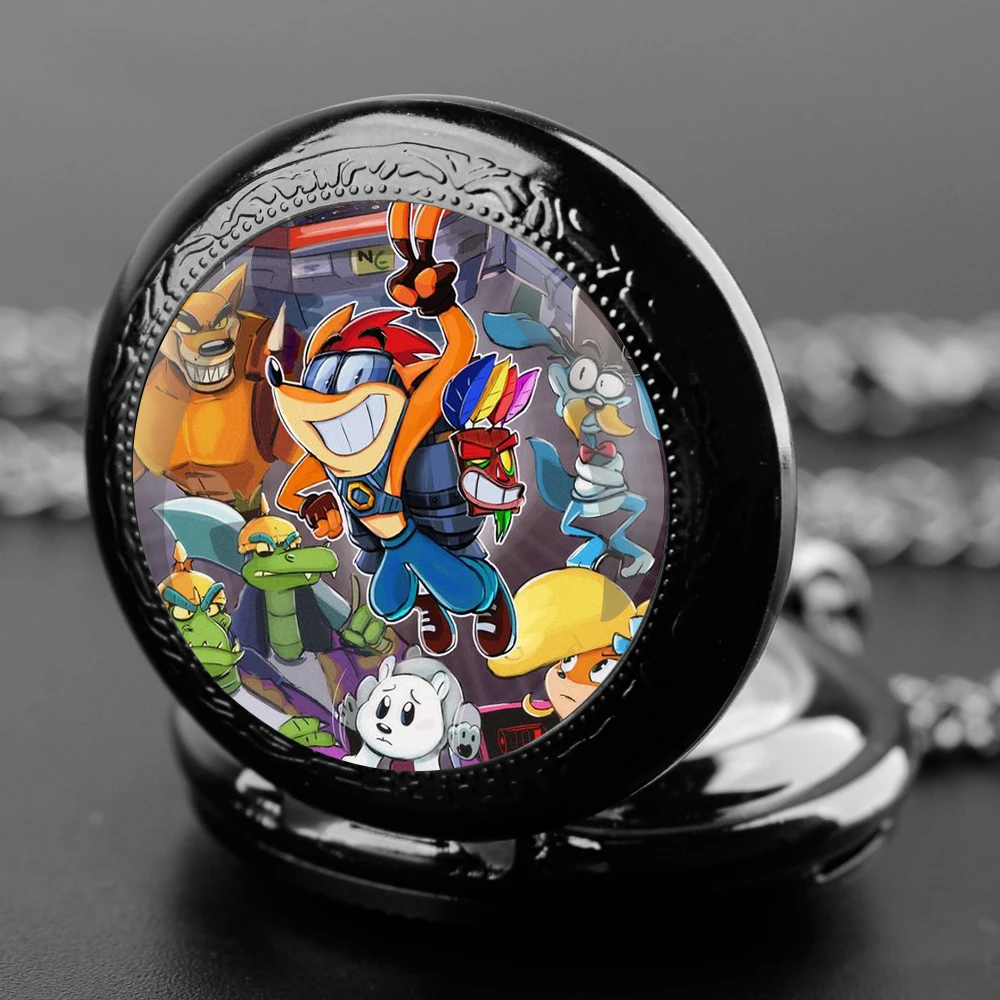 Famous Cartoon Glass Dome Vintage Arabic Numerals Quartz Pocket Watch Necklace Pendant Clock Chain Men Women Kids Gift