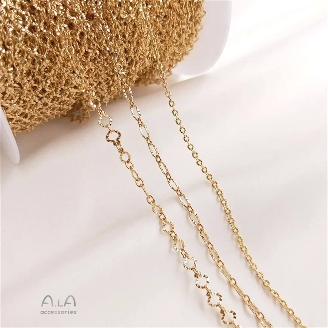 14K Gold-plated Embossed O-chain Flower Love Chain Pattern Long O-chain Diy Jewelry Chain Loose Chain B604