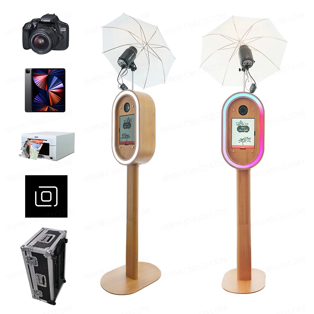Vintage Photo Booth Portable DSLR Camera iPad Photo Booth Metal Case dengan Pola Kayu Imprint Event Sewa Self-Service