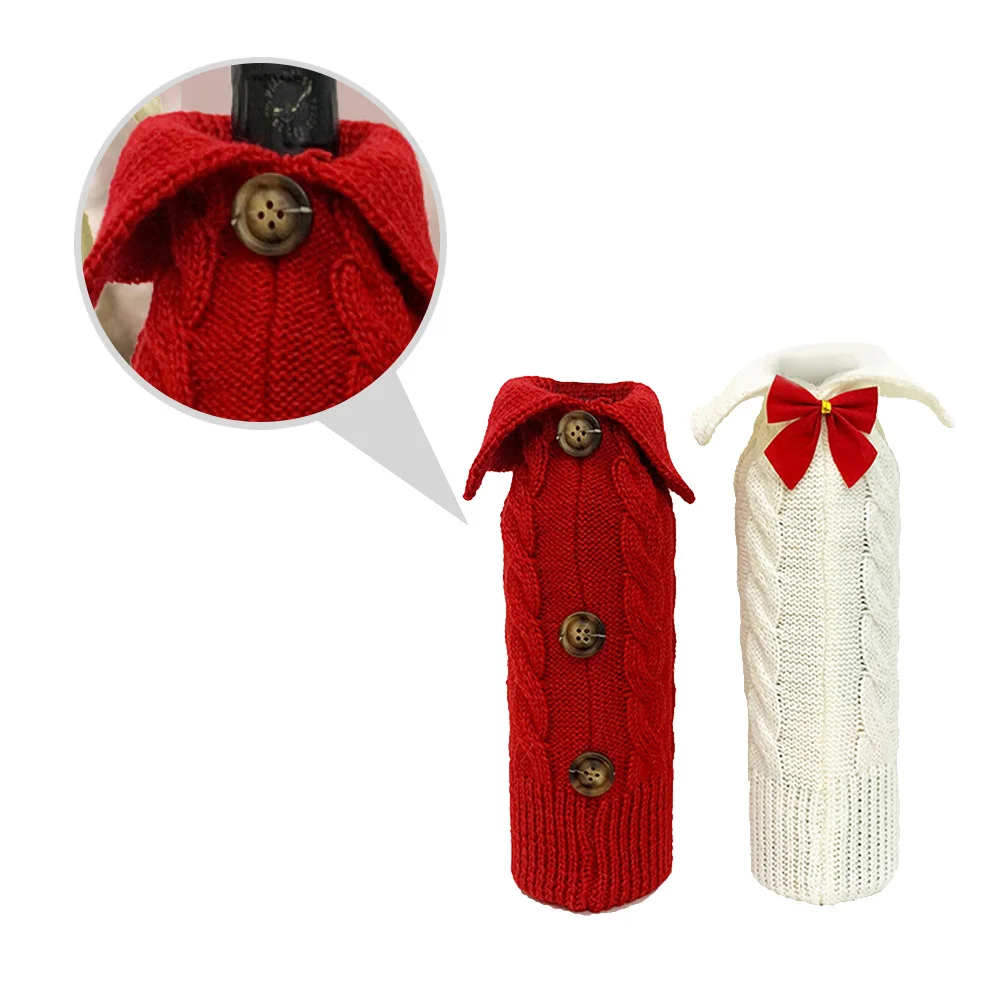 

2 pcs Knitted Wine Bottle Cover Christmas Decoration Party Supplies Wine Pouch For Festival Celebration Xmas Ornament Bar Tools