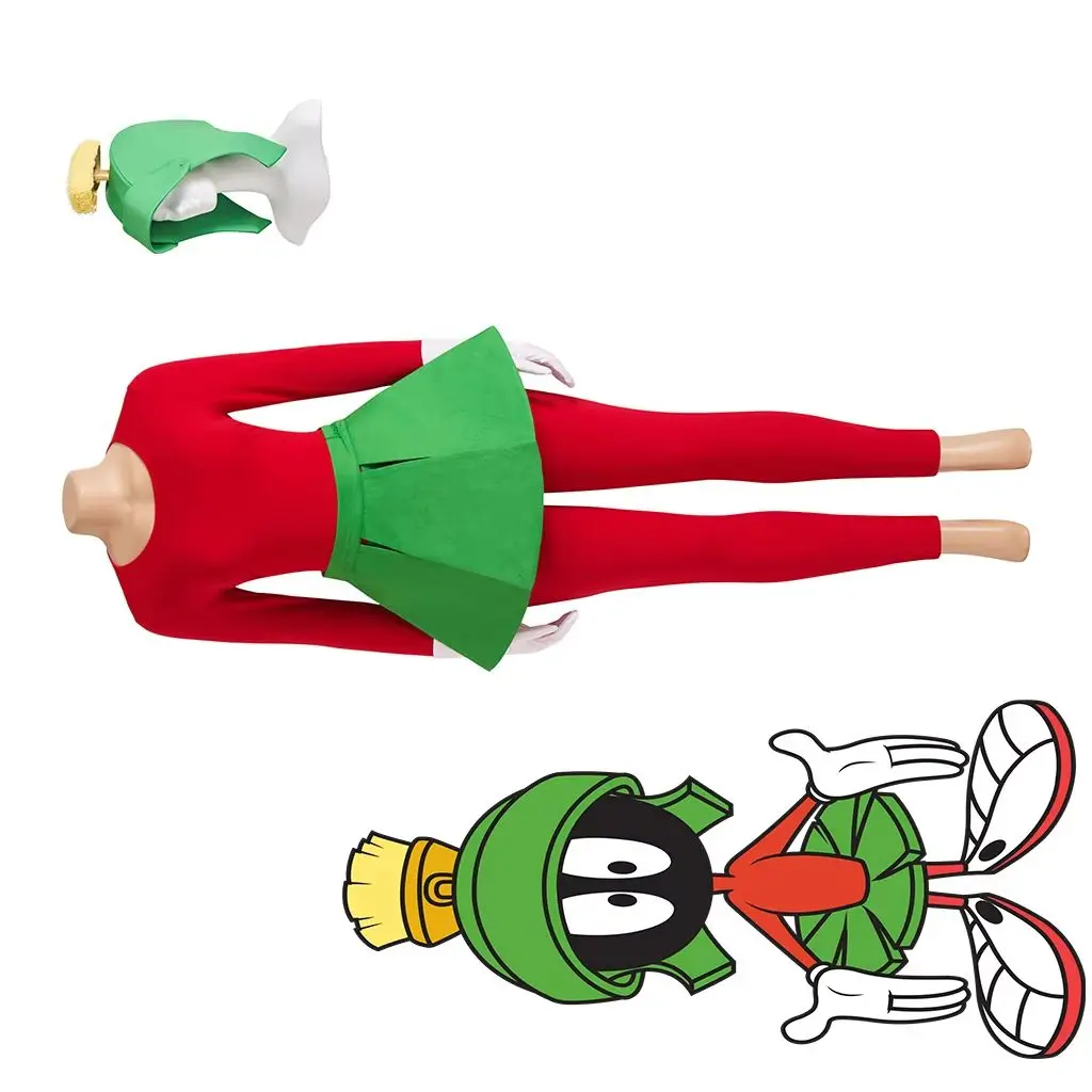 

Anime Marvin the Martian Cosplay Costume Women Fancy Red Top Pants Skirts with Hat Full Set Halloween Carnival Party Show Suit