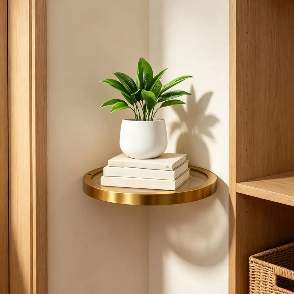 Floating Wall Shelf with LED Light Modern Metal Display Rack for Plants Book Space Saving Wall Mounted Decor with Hidden Bracket