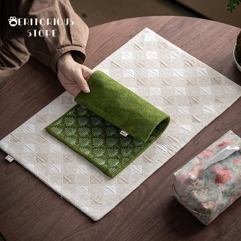 Chinese Tea Mat Embroidery Dandelion Coasters Cotton Linen Table Heat-Resistant Pad Tea Mat Tea Supplies Placemat Ceremony Tool