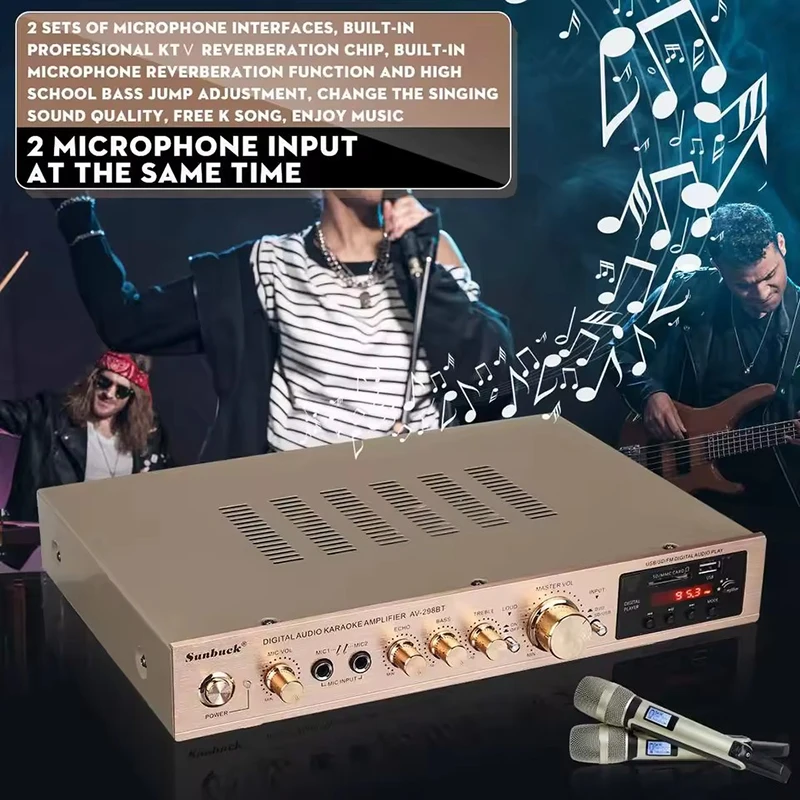 SUNBUCK AV-298BT مرحبا فاي مضخم صوت رقمي 110 فولت/220 فولت المدمج في بلوتوث 5 قناة مكبر كهربائي المسرح المنزلي FM SD USB أمبير