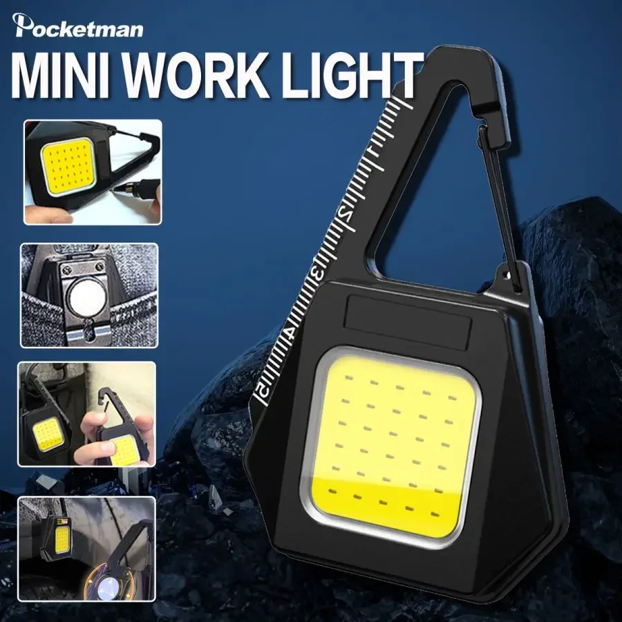 Multi-functional Magnetic COB Work Light Triangle Key Chain Lights Mini Camping Lantern Type-C USB Rechargeable Flashlight