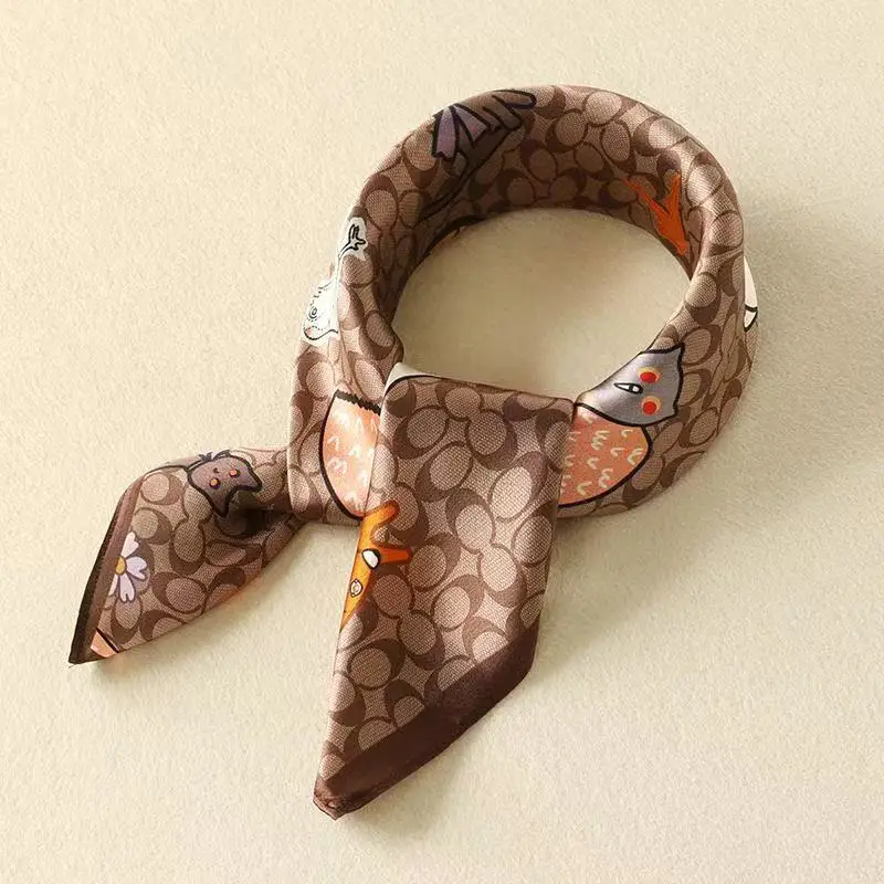 New Silk Square Scarf Women Luxury Floral Print Kerchief Soft Satin Hairband Hands Bag Ribbon Foulard Hijab Neckerchief Headband - view 5