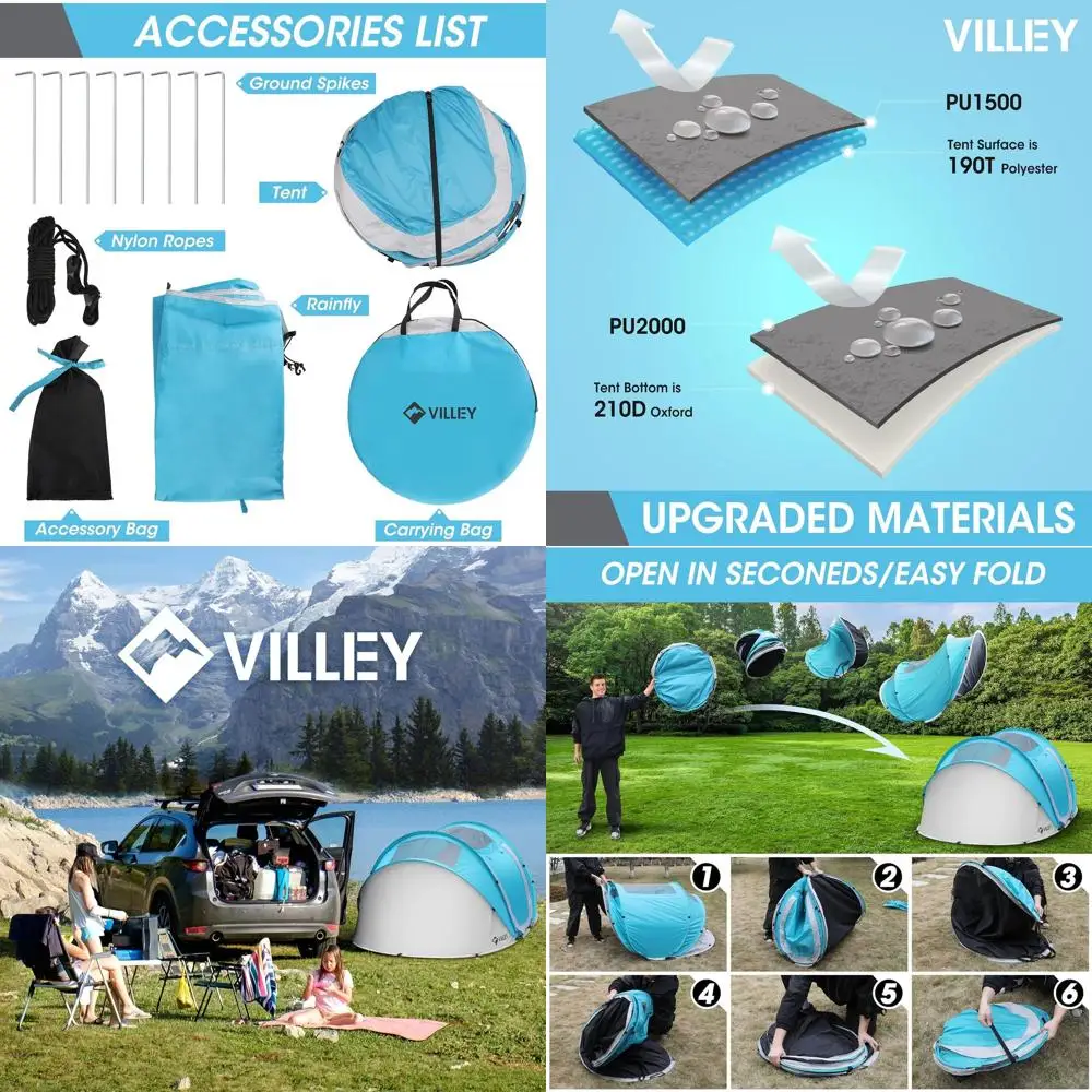 خيمة منبثقة فورية مقاومة للماء لشخصين، خفيفة الوزن للتخييم ومأوى الشاطئ مع حقيبة حمل للمشي لمسافات طويلة والسفر