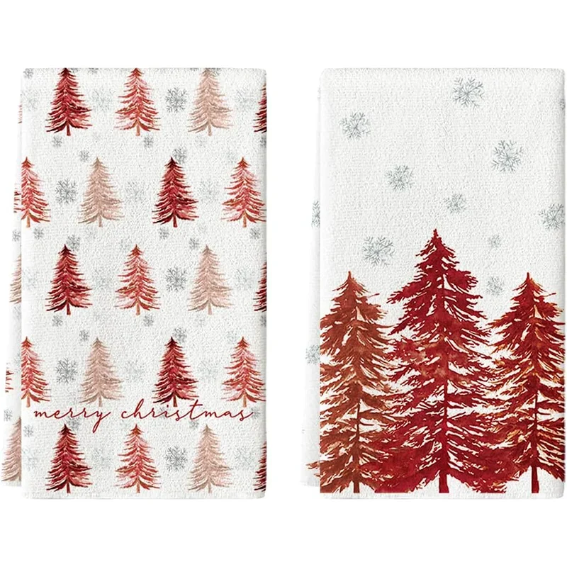 2Pcs, Christmas Red Cedar Tree Kitchen Towels, 40Cm*60Cm Towel Set, Super Absorbent Soft Cleaning Cloth, Cooking Baking Tea Towe