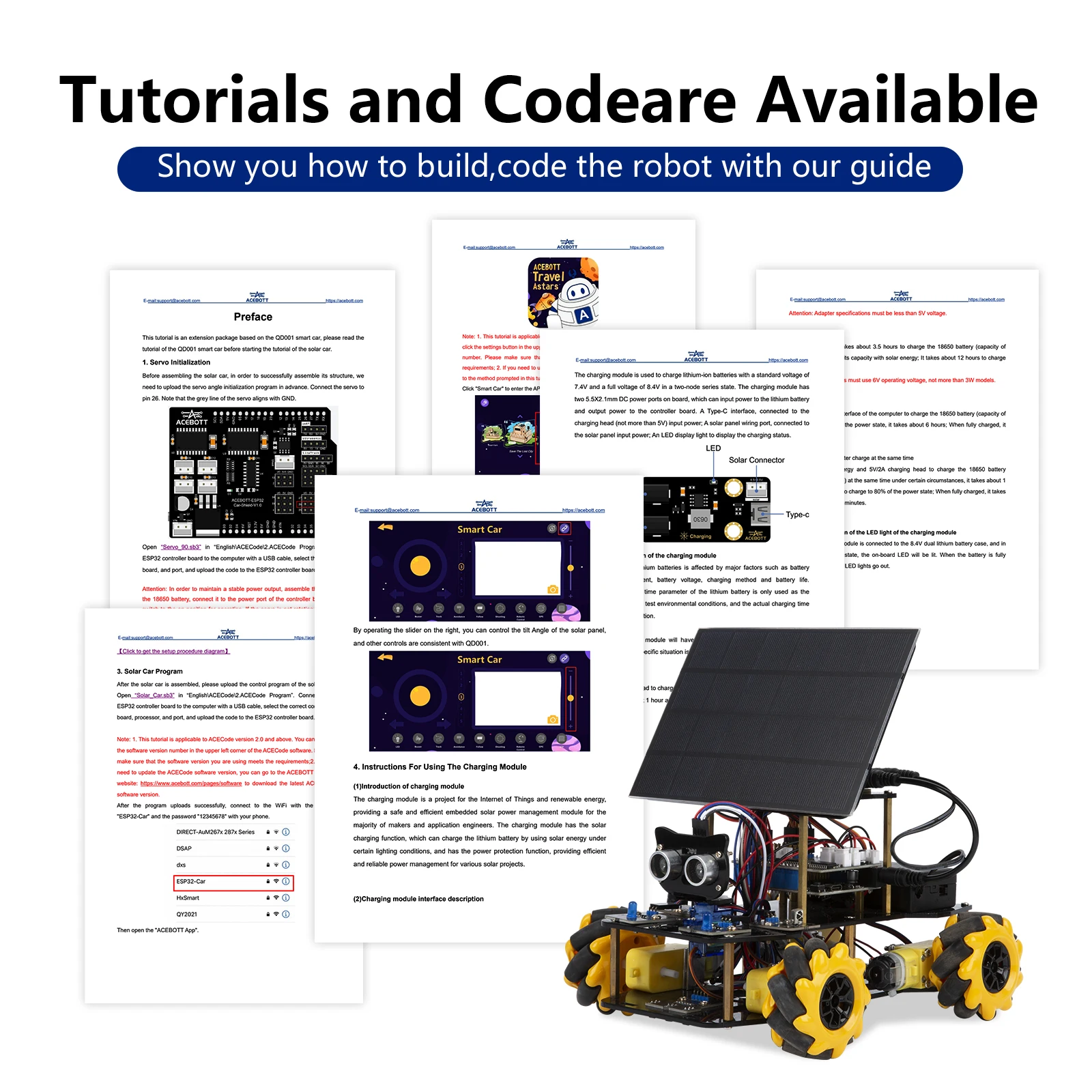 ACEBOTT ESP32 4WD Mecanum Wheel Solar IoT WiFi STEM STEAM Programming Smart Robot Car kit for School Project Arduino