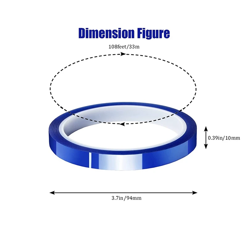 4 Rolls 10Mmx33m(108Ft) Blue Heat Tape Transfer Tape For Heat Sublimation Press No Residue And Heat Transfer Vinyl