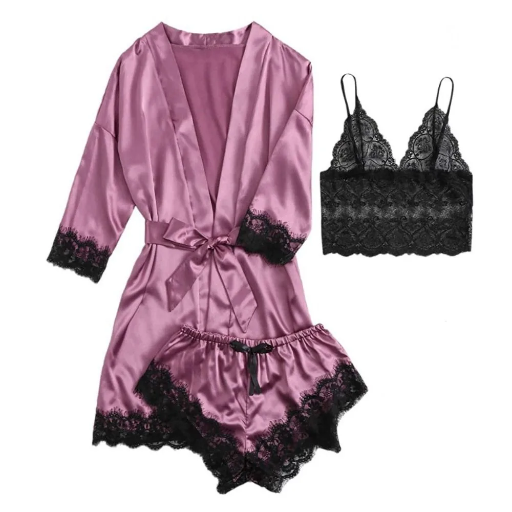 

Модные элегантные атласные пижамы, трусики с бантом, шорты, ночная рубашка, свободные комплекты одежды для сна из ледяного шелка и кружева, женские комплекты