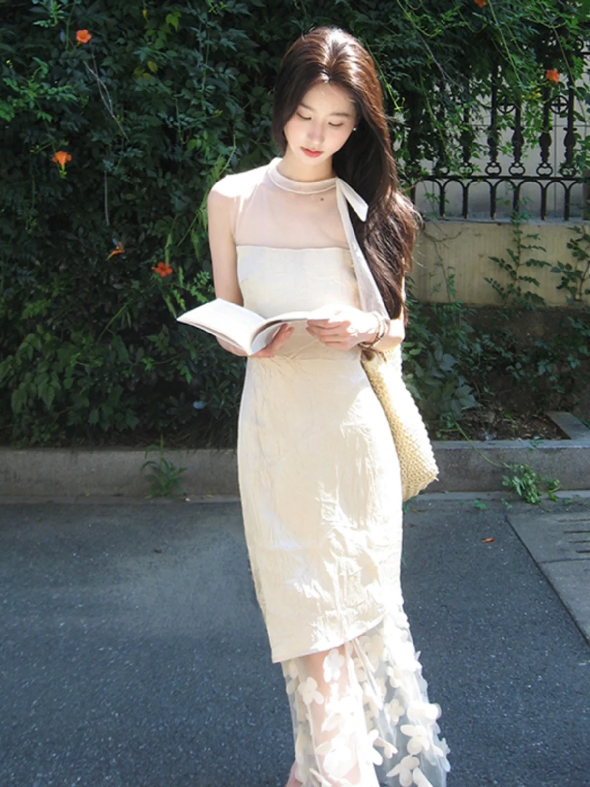 

Элегантное платье в сказочном стиле для свиданий, французский дизайн с узлами, дышащая хлопковая длинная юбка для города и путешествий