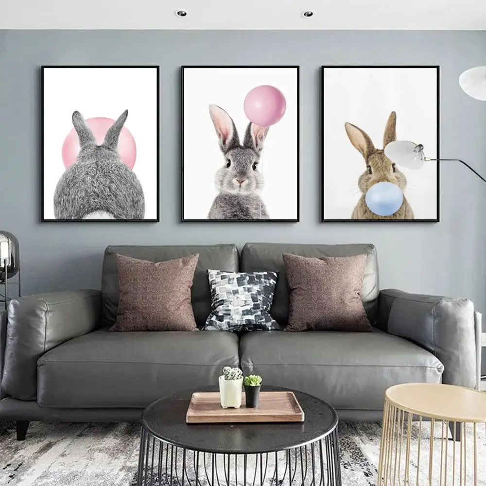 Rabbit Bubble Gum Art Poster Anime Posters Sticky Whitepaper Sticker DIY Room Bar Cafe Kawaii Room Decor