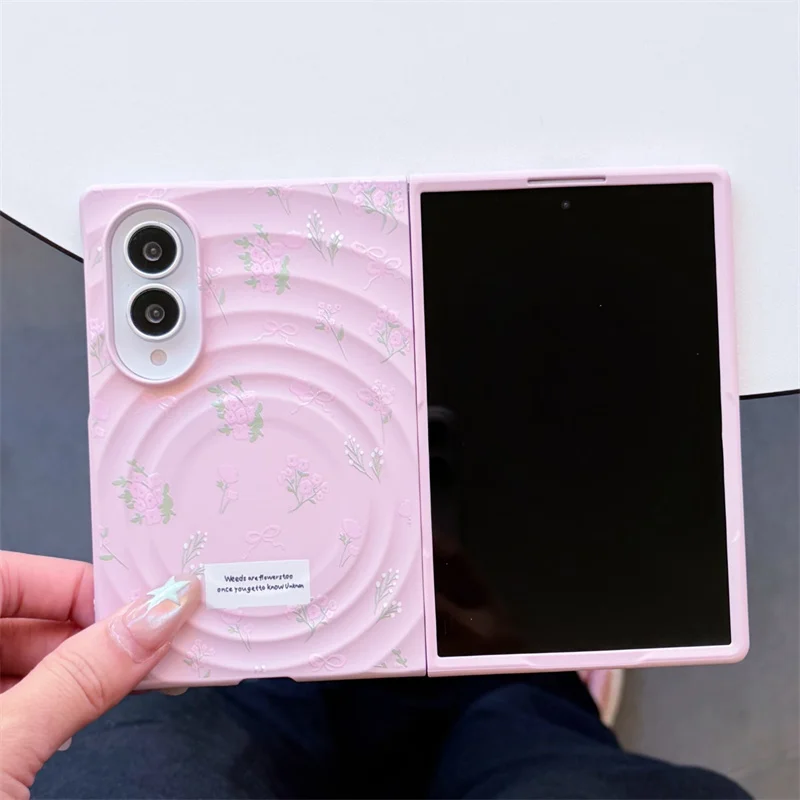 Fashion Ins Sweet Small Flower Bow Folding Phone Case For Samsung ZFold 3 4 5 6 7 8 ZFold8 Ultra Magnetic Protective Shell Cover