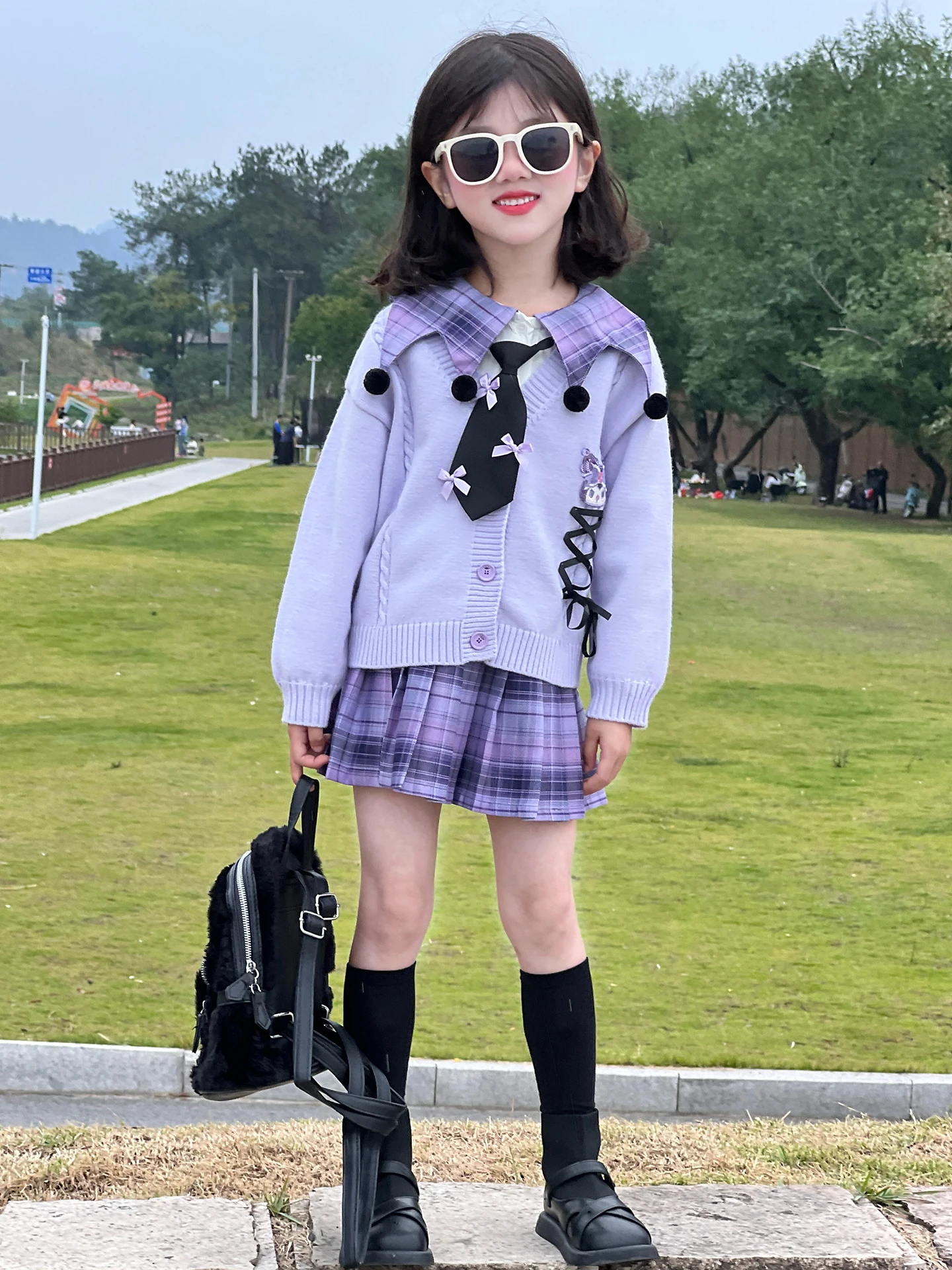 

Комплект школьной формы для девочек: юбка и рубашка с длинным рукавом в корейском стиле, весна-осень, новинка, короткая юбка, отложной воротник