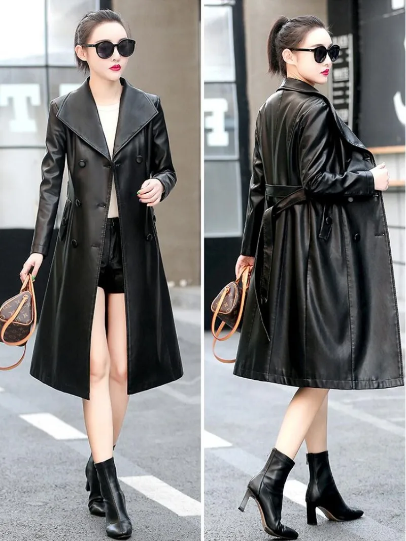 

Genuine Leather Women Sheepskin Coat Spring Autumn Fashion Double Breasted Long Jacket Sheep Leather Overcoat Suede Outerwear