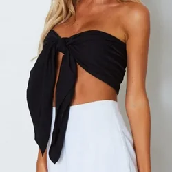 Sexy Bandage Chest Wrap Bare Midriff Halter Crop Tops Women Strapless Backless Tank Top Camisole Female Sleeveless Cropped Vest