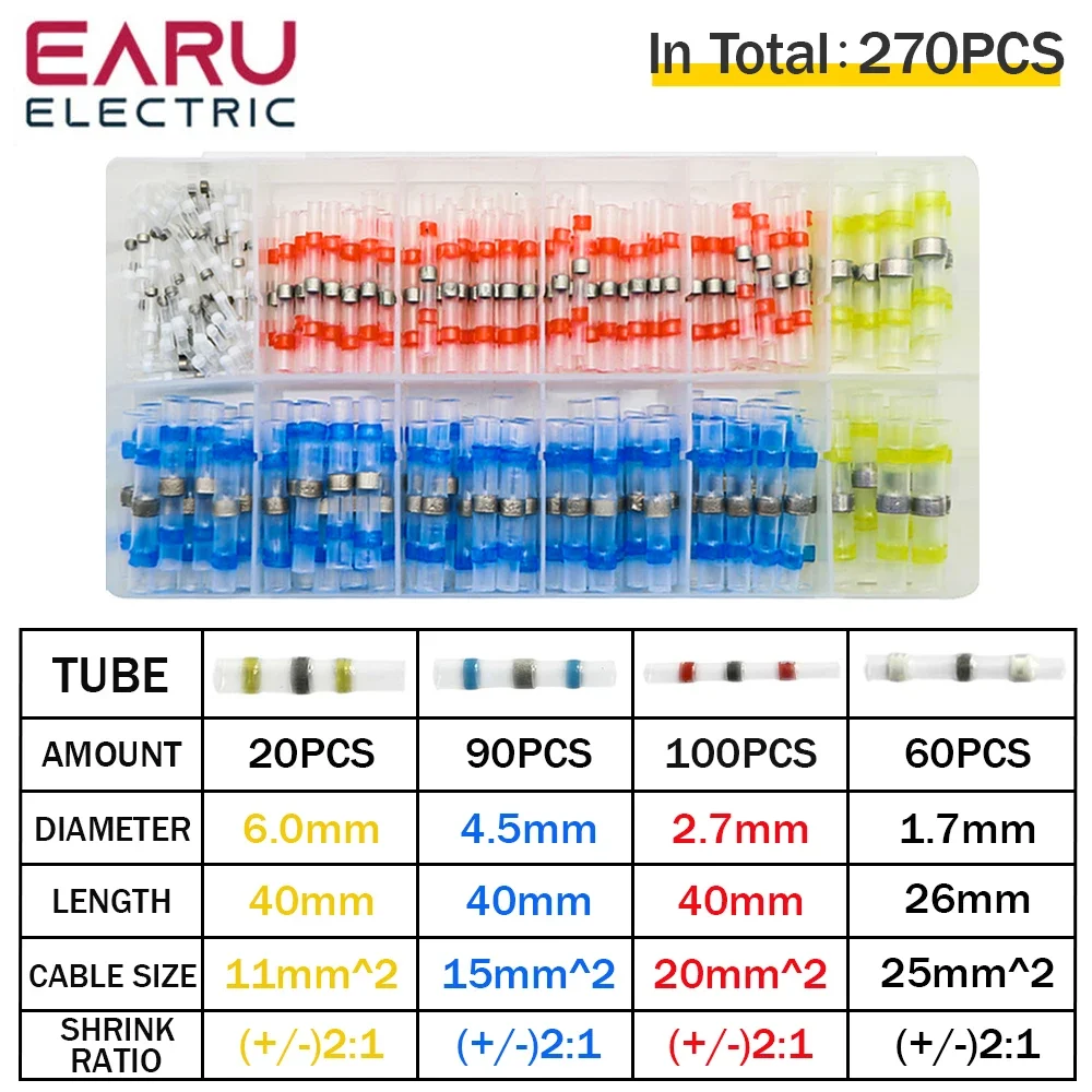 160/200/270/330/420PCS Solder Seal Wire Connectors / Waterproof Heat Shrink Butt Terminals Connection Kit for Marine Automotive