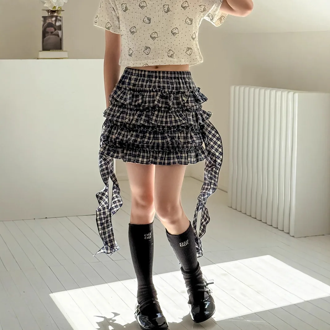 

Girls Skirt 2025 Autumn New Children's Clothing Korean Style Girls Baby Retro Plinking Irregular Layers of Cake Skirt Casual