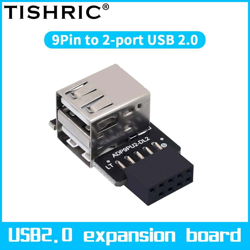 TISHIRC Motherboard 9Pin to Dual USB2.0 Front Connector Converter USB2.0 Interface Header Adapter USB 2.0 Extender Card