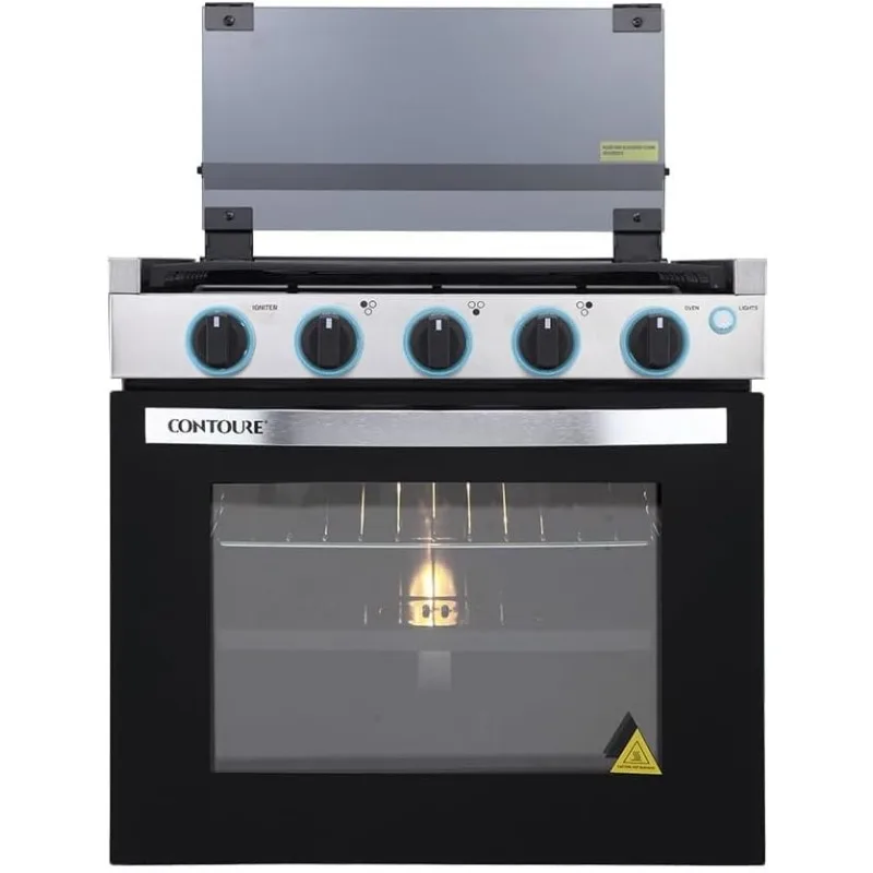 RV 3-Burner Drop-In Gas Range 21" Black Stainless Steel Accents Stylish LED Knobs Easy-Clean Oven Propane-Powered CSA Certified