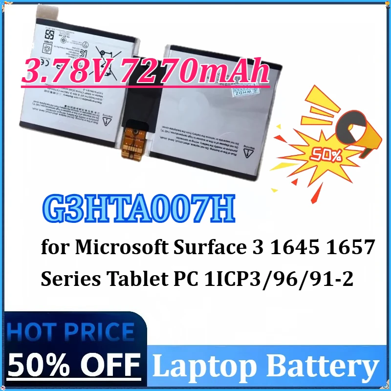 

Новый аккумулятор для ноутбука Microsoft Surface 3,78 В, 7270 мАч, 27,5 WHAh G3HTA007H G3HTA003H для Microsoft Surface 3 1645 1657 серии Tablet PC 1ICP3/96/91-2