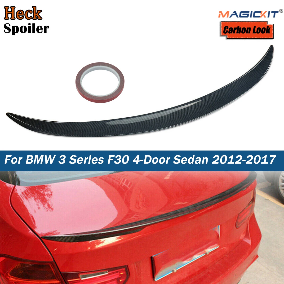 MagicKit Car Rear Trunk Lip Spoiler Wing Fit for BMW 3 Series F30 4-Door Sedan 2012-2017 Gloss Black Body Kit