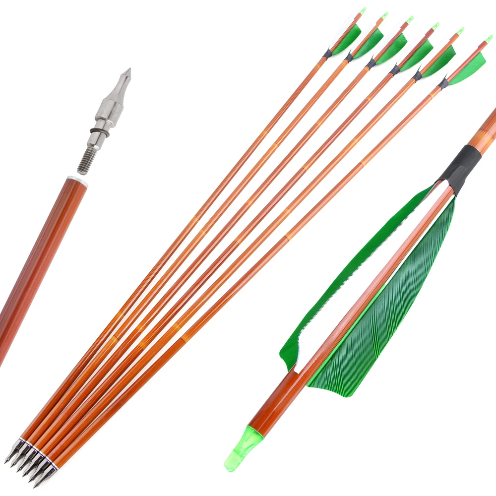 

Набор из 6/12 смешанных карбоновых стрел длиной 31,6 дюйма, спайн 500, с оперением из перьев индейки, для стрельбы из блочных/классических луков, для охоты