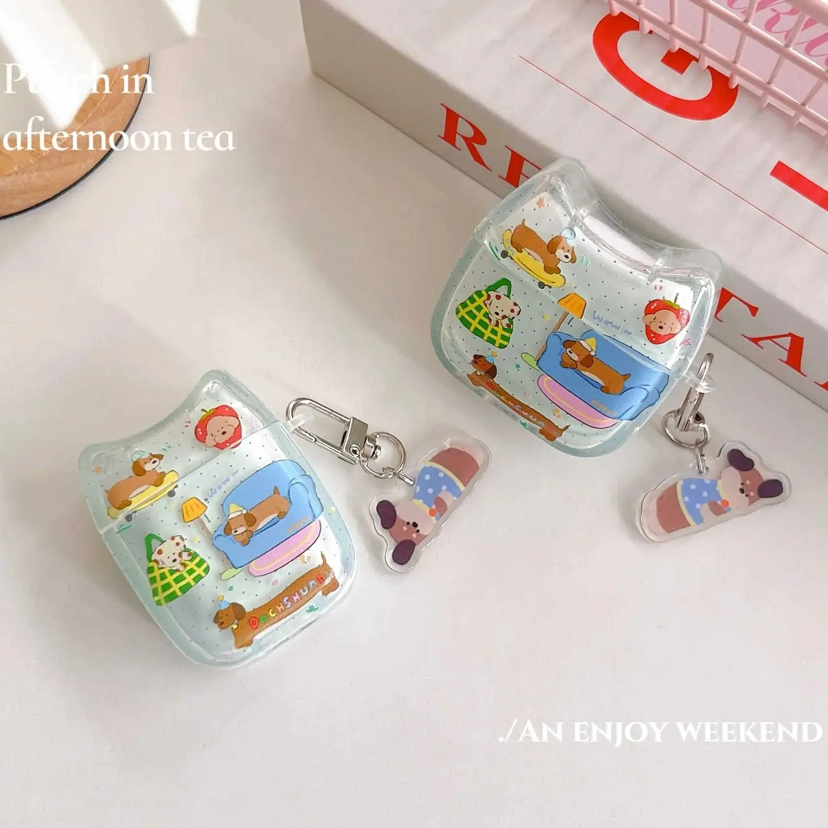 Cartoon dachhund blue sofa points headphone case for apple airpods pro 1 2 pro2nd 3 charging box cover blue transparent