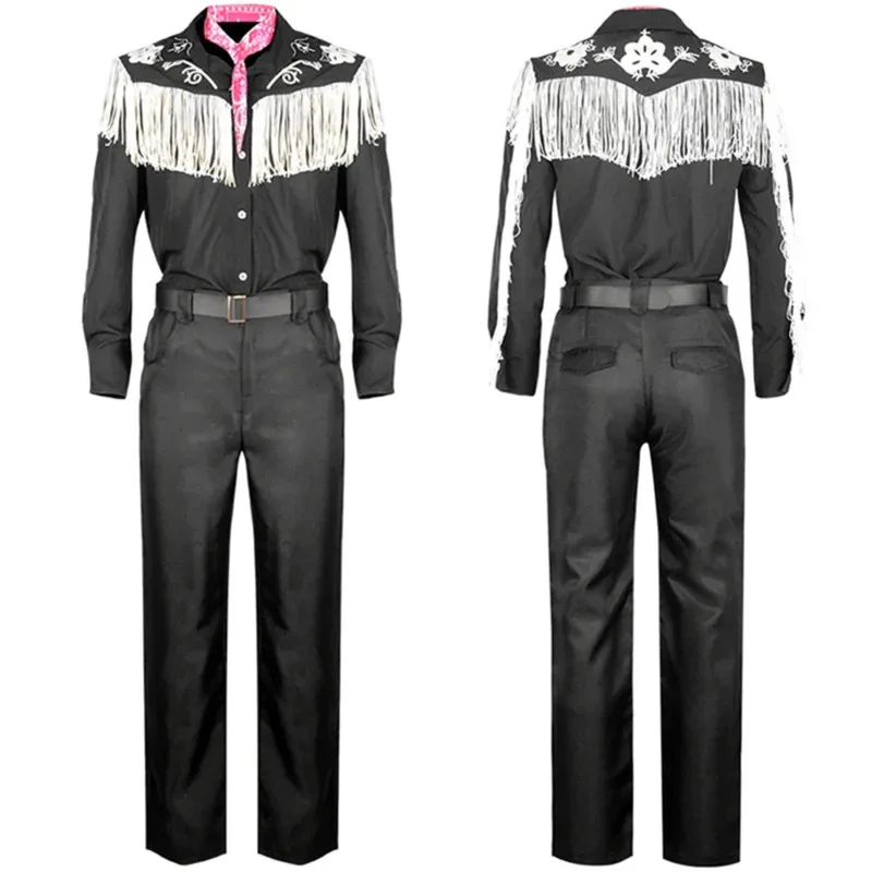 2025 11 فيلم كين ريان جوسلينج تأثيري حلي الكبار الرجال كاوبوي قميص السراويل قبعة حزام وشاح دعوى أداء هالوين موحدة @